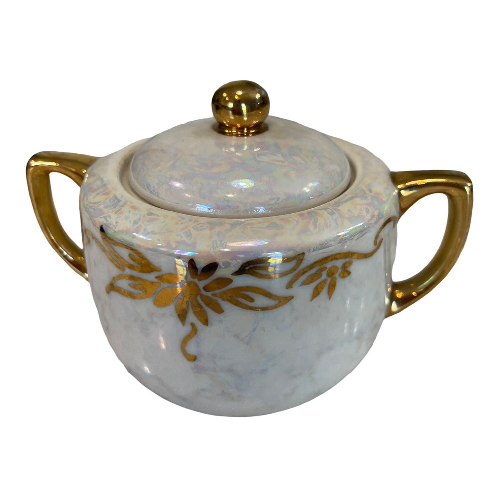VTG‎ Sugar Bowl 3 Inch Lid Floral Raised Gold Gilt Hand Painted Porcelain Japan